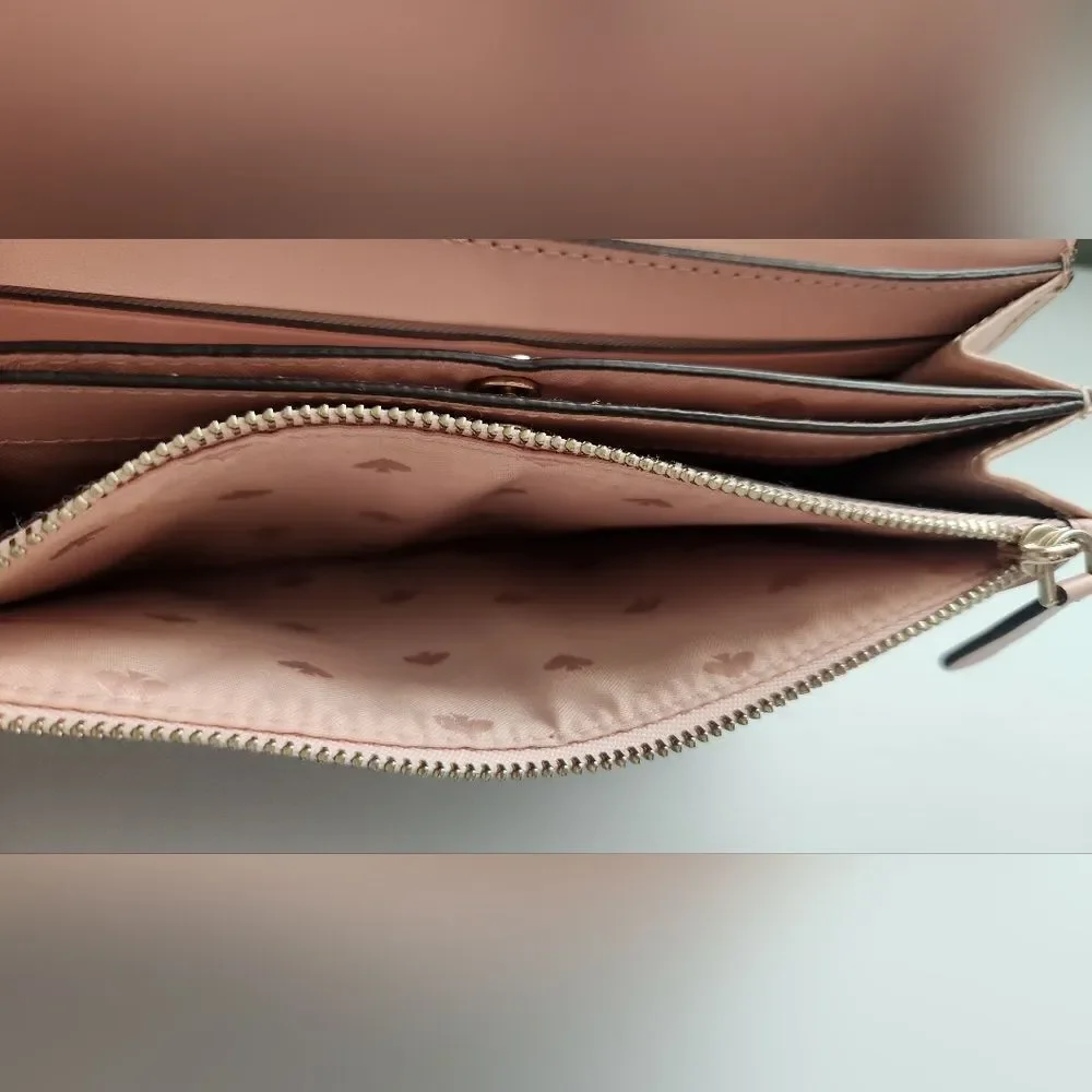 🌸Kate Spade Smooth Leather Clutch Large Wallet -Soft Pink